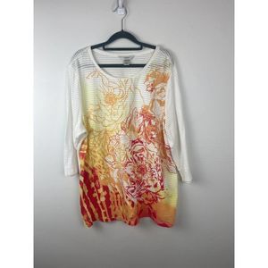 CJ banks pullover blouse size 1X 3/4 sleeves flowers on front